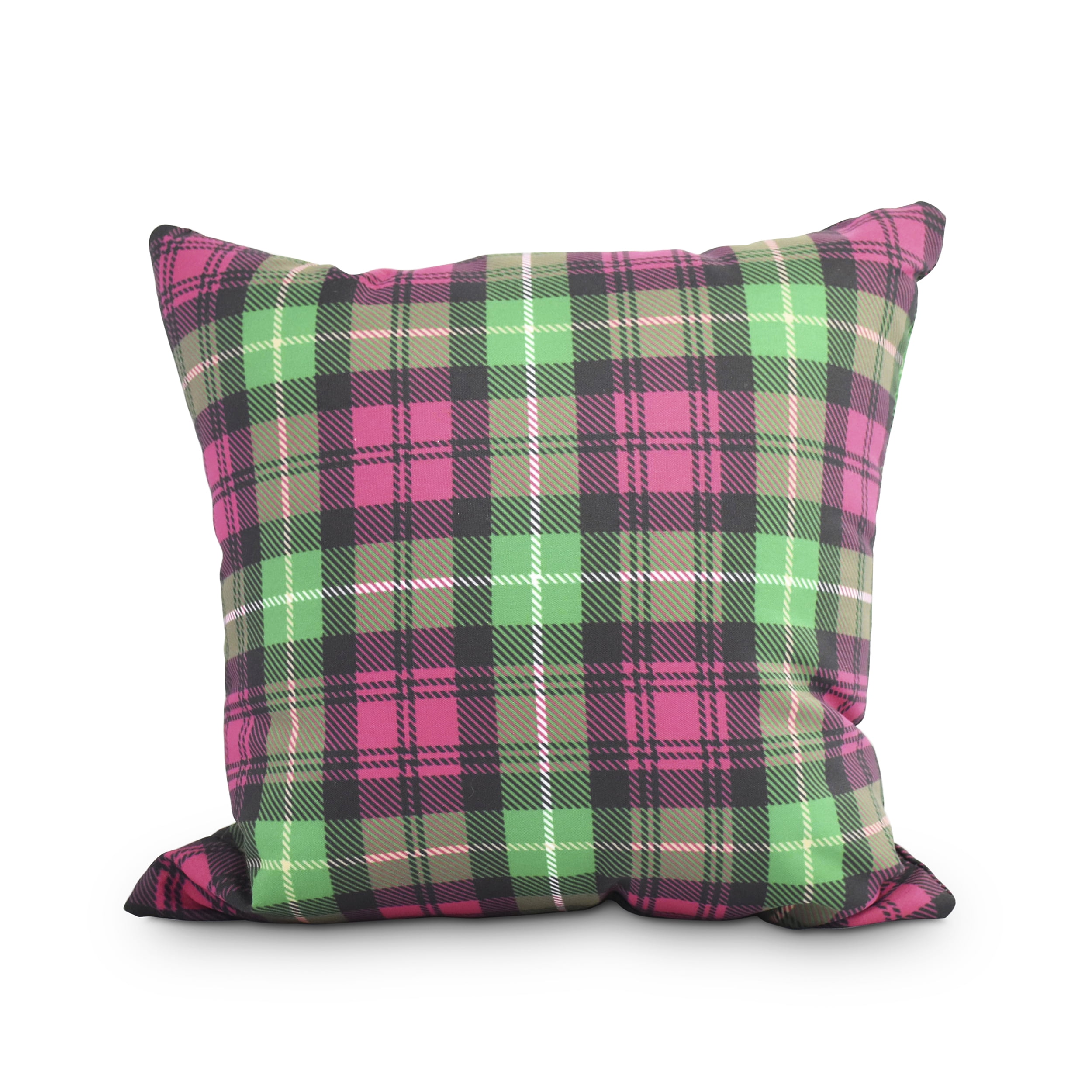Simply Daisy, 16" x 16"Tartan Plaid Red Holiday Print Decorative Outdoor Throw Pillow