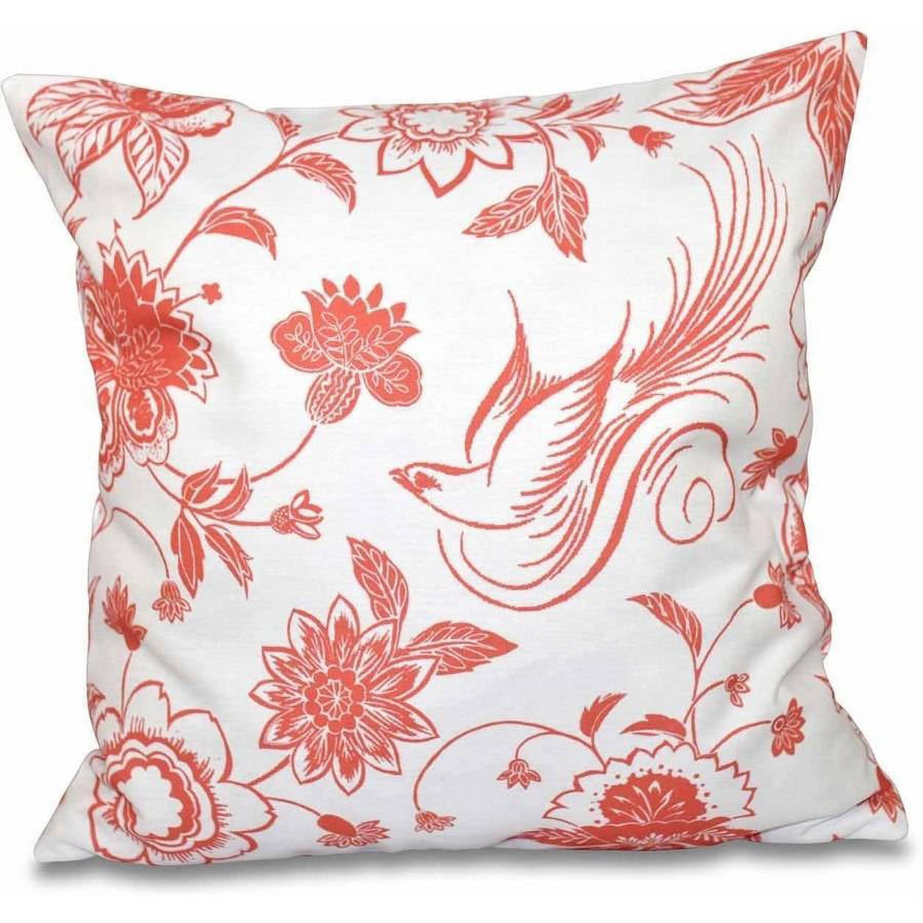 Simply Daisy 16" x 16" Traditional Bird Floral Floral Print Pillow, Pink