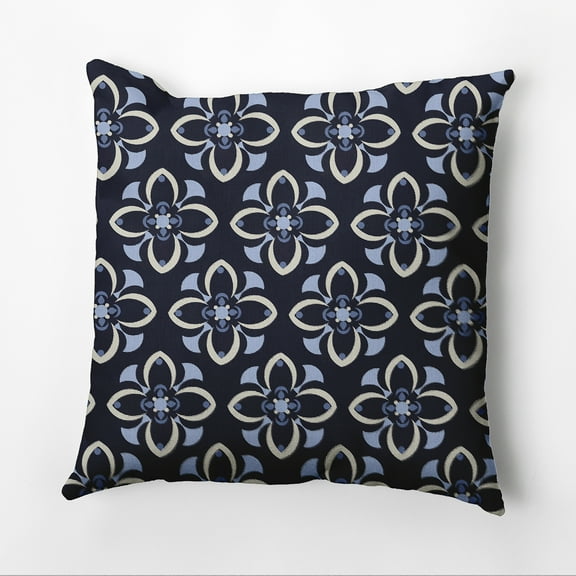 Simply Daisy 16" x 16" Trumpet Flower Geometric Outdoor Pillow, Navy (1 count)