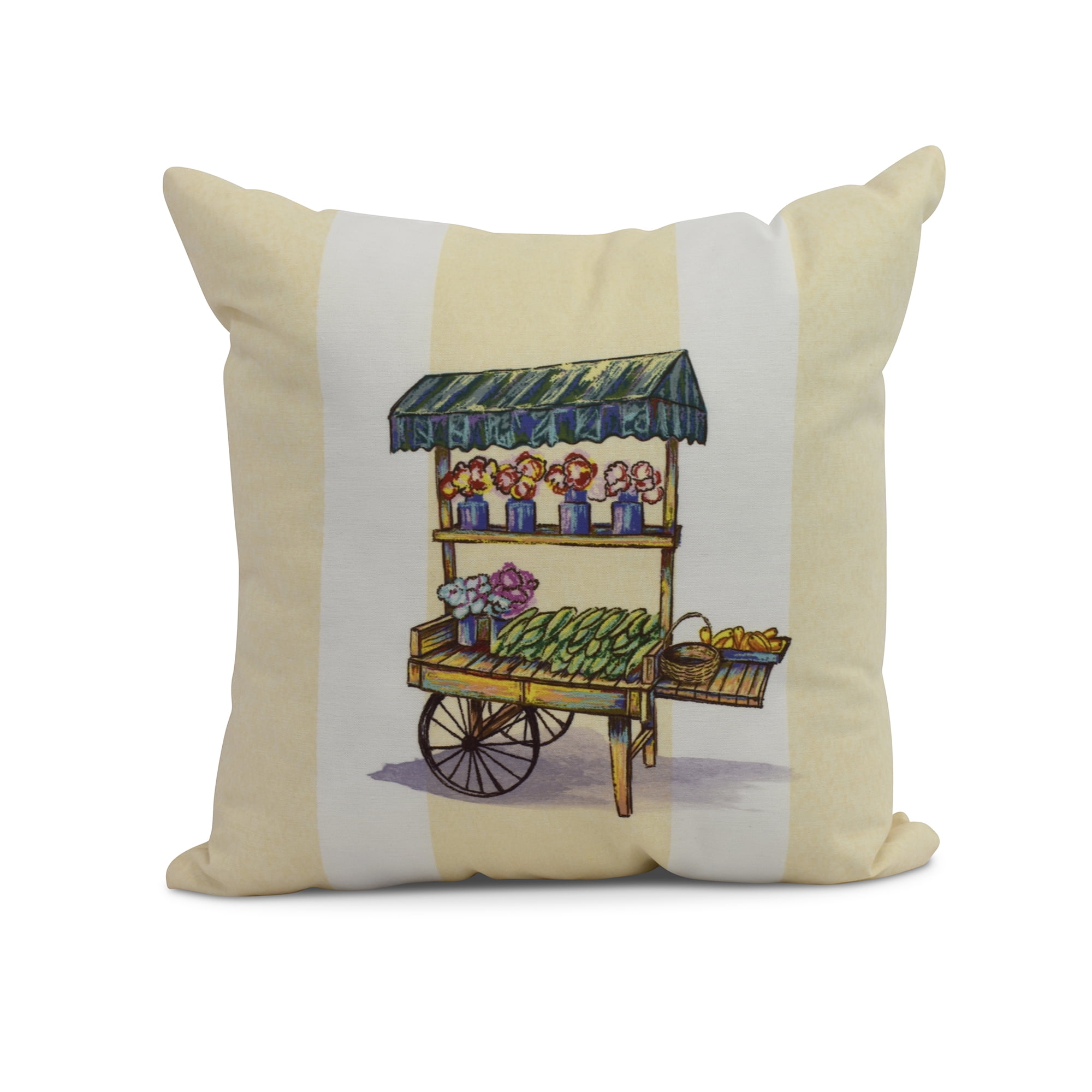 Simply Daisy, 16" x 16" Veggie Cart Outdoor Pillow, Yellow