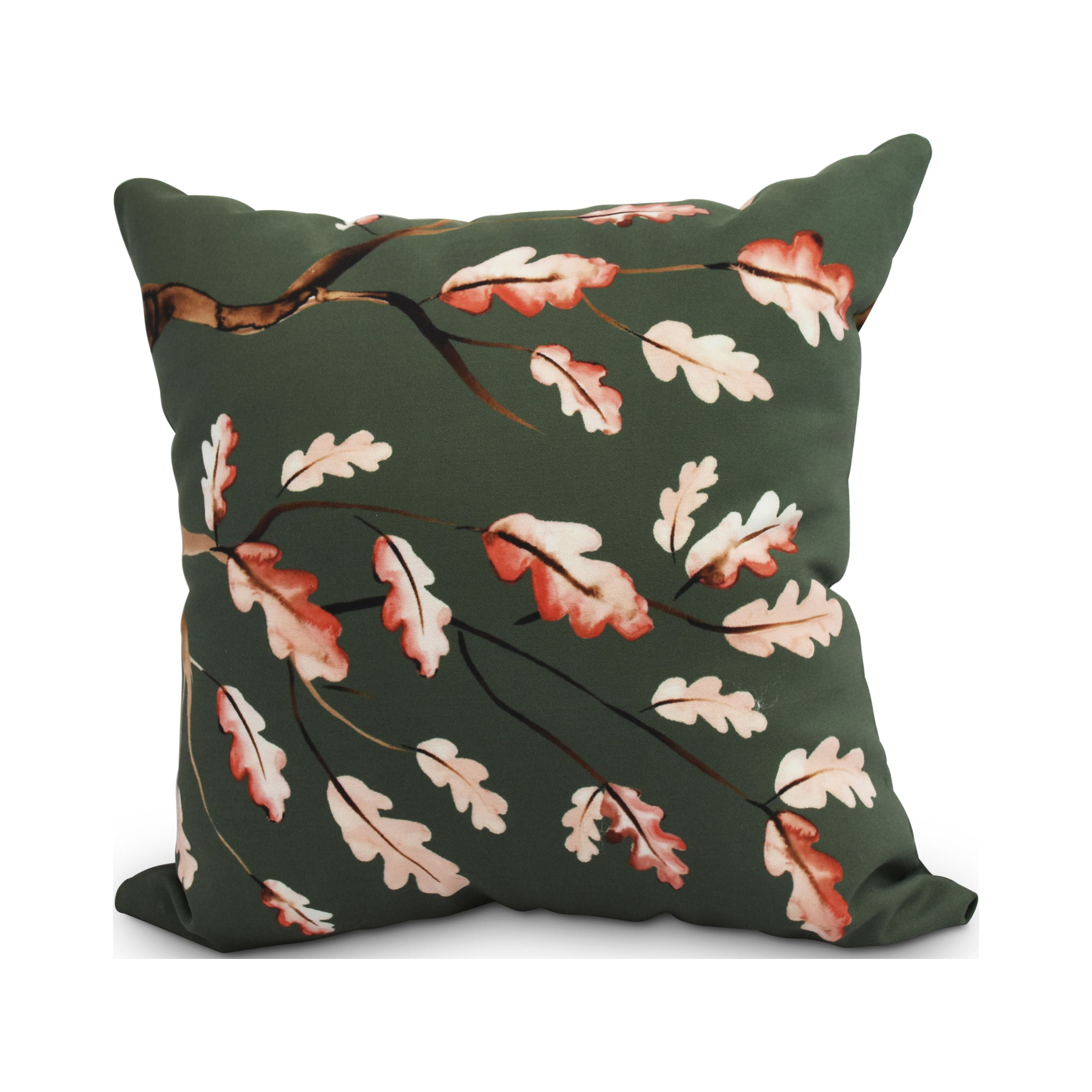 Simply Daisy, 16" x 16" Wild Oak Branch Dark green Floral Print Outdoor Decorative Throw Pillow