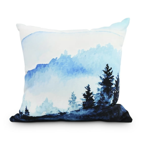 Simply Daisy, 16" x 16" Winter Scene Blue Holiday Print Decorative Outdoor Throw Pillow