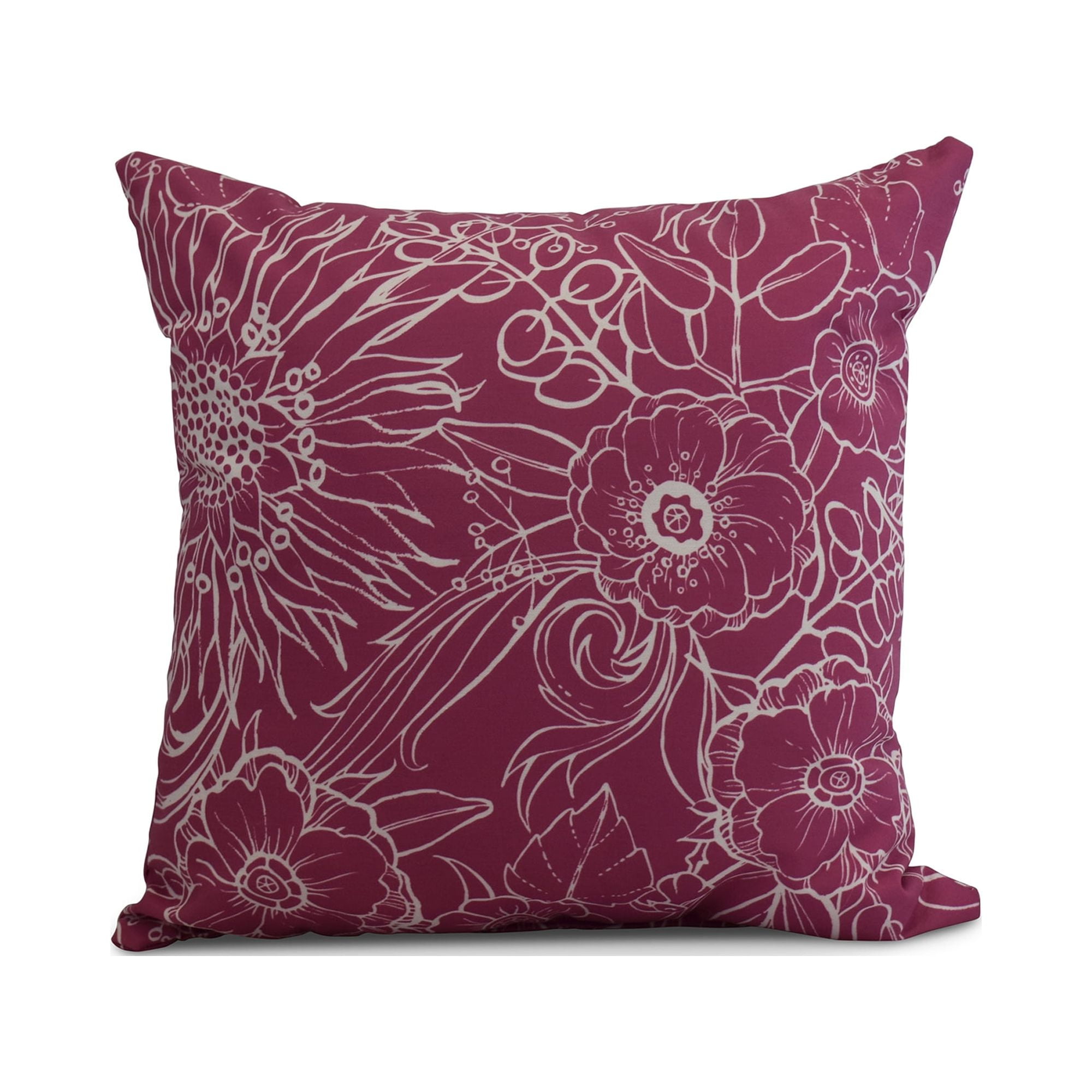 Simply Daisy, 16" x 16" Zentangle 4, Floral Print Outdoor Pillow, Pink