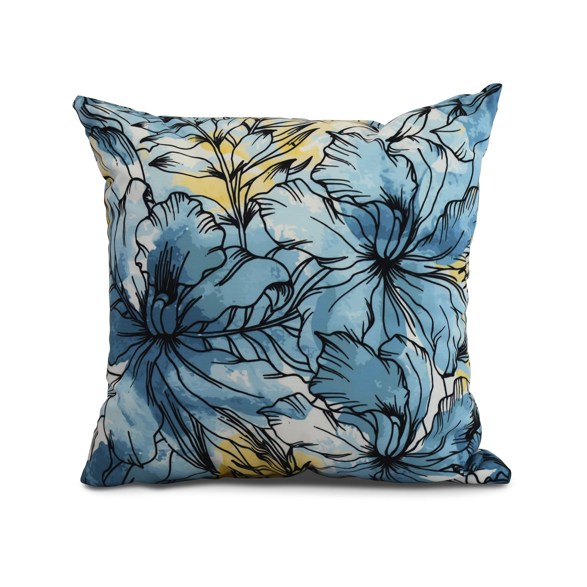 Simply Daisy, 16" x 16" Zentangle, Floral Print Outdoor Pillow, Teal