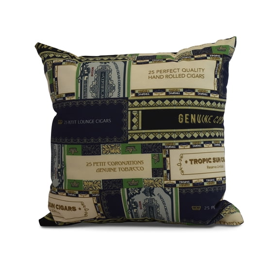 Simply Daisy, 16 x 16Inch, Cigar Box Collage 2, Geometric Print Pillow, Navy Blue