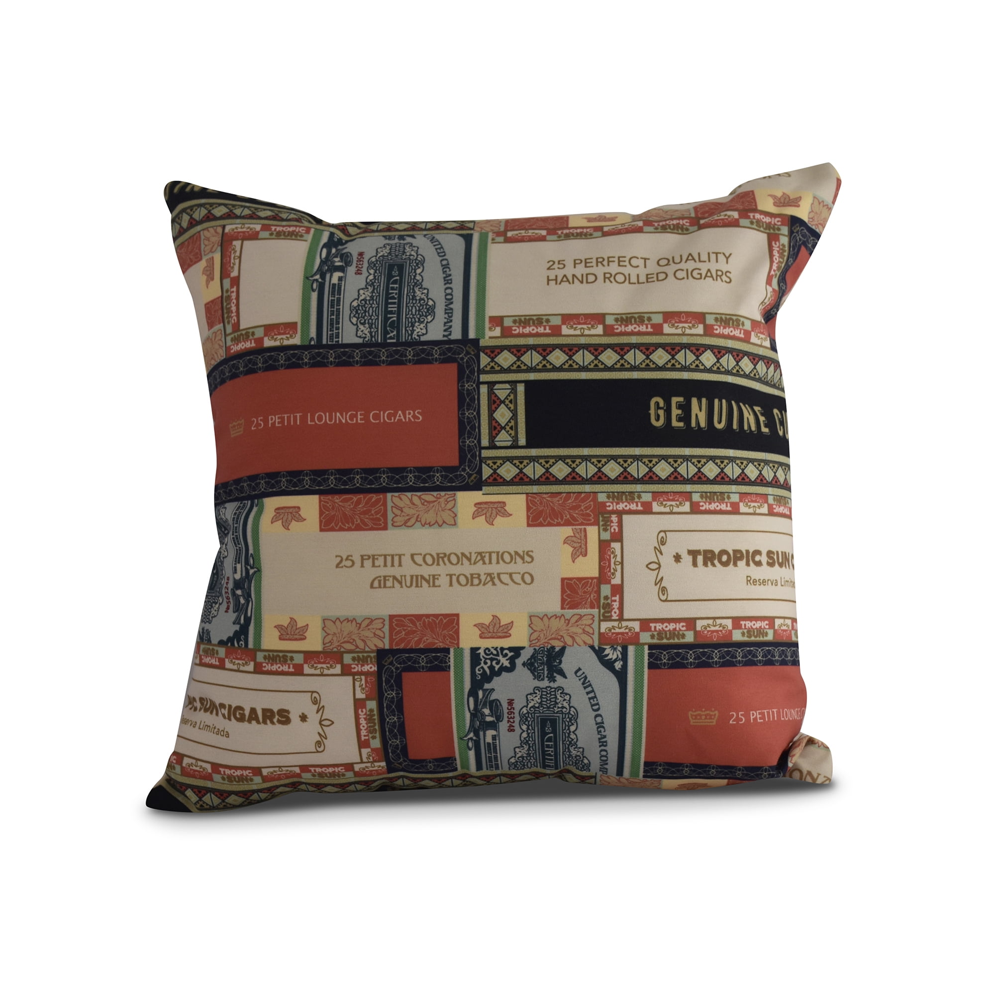 Simply Daisy, 16 x 16Inch, Cigar Box Collage 2, Geometric Print Pillow, Red Orange