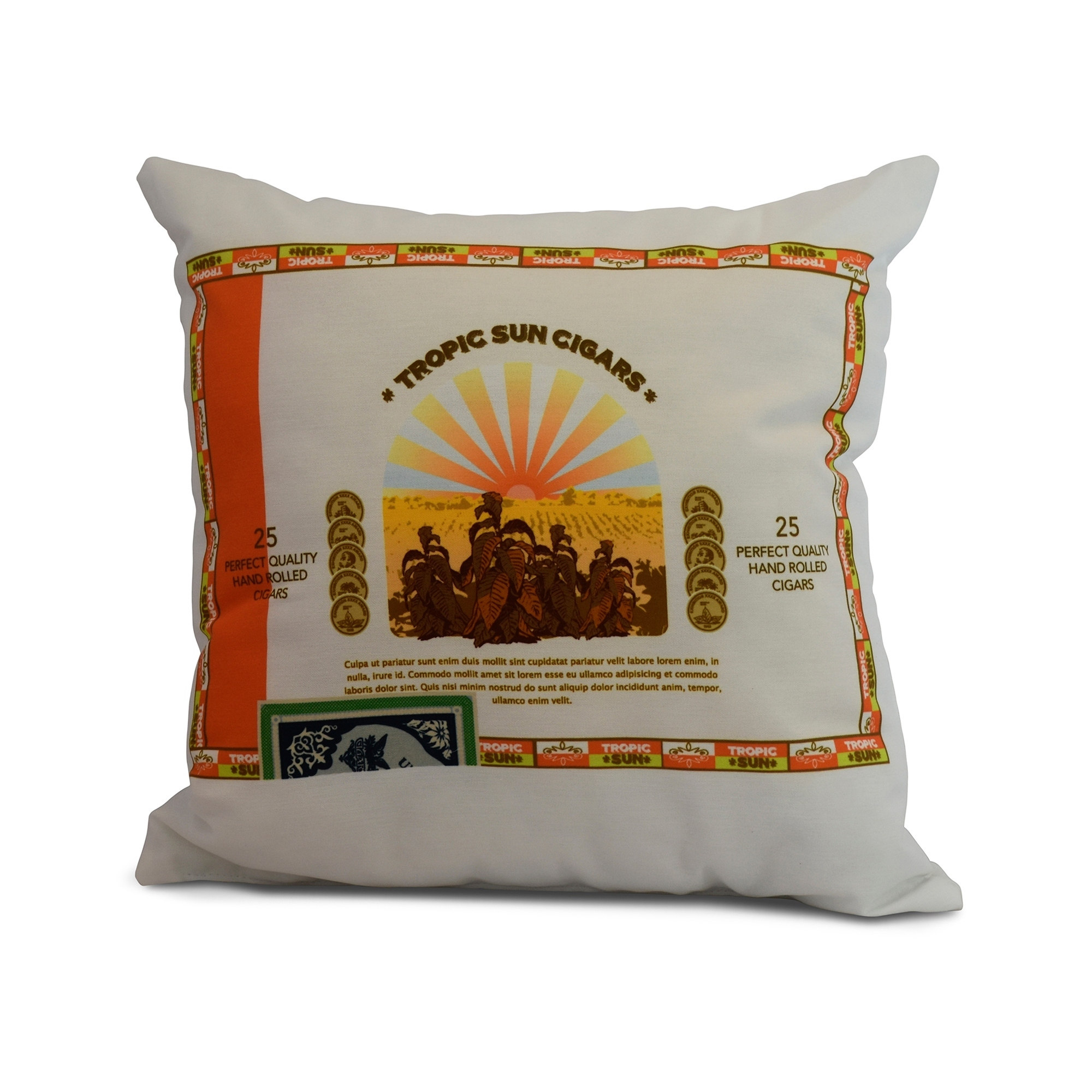 Simply Daisy, 16 x 16Inch, Cigar Box Front, Geometric Print Pillow, Orange