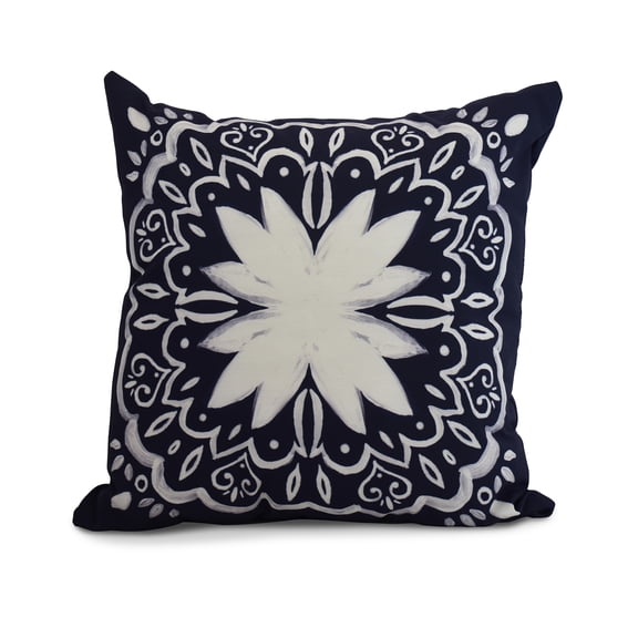 Simply Daisy, 16 x 16Inch, Cuban Tile 1, Geometric Print Pillow, Navy Blue