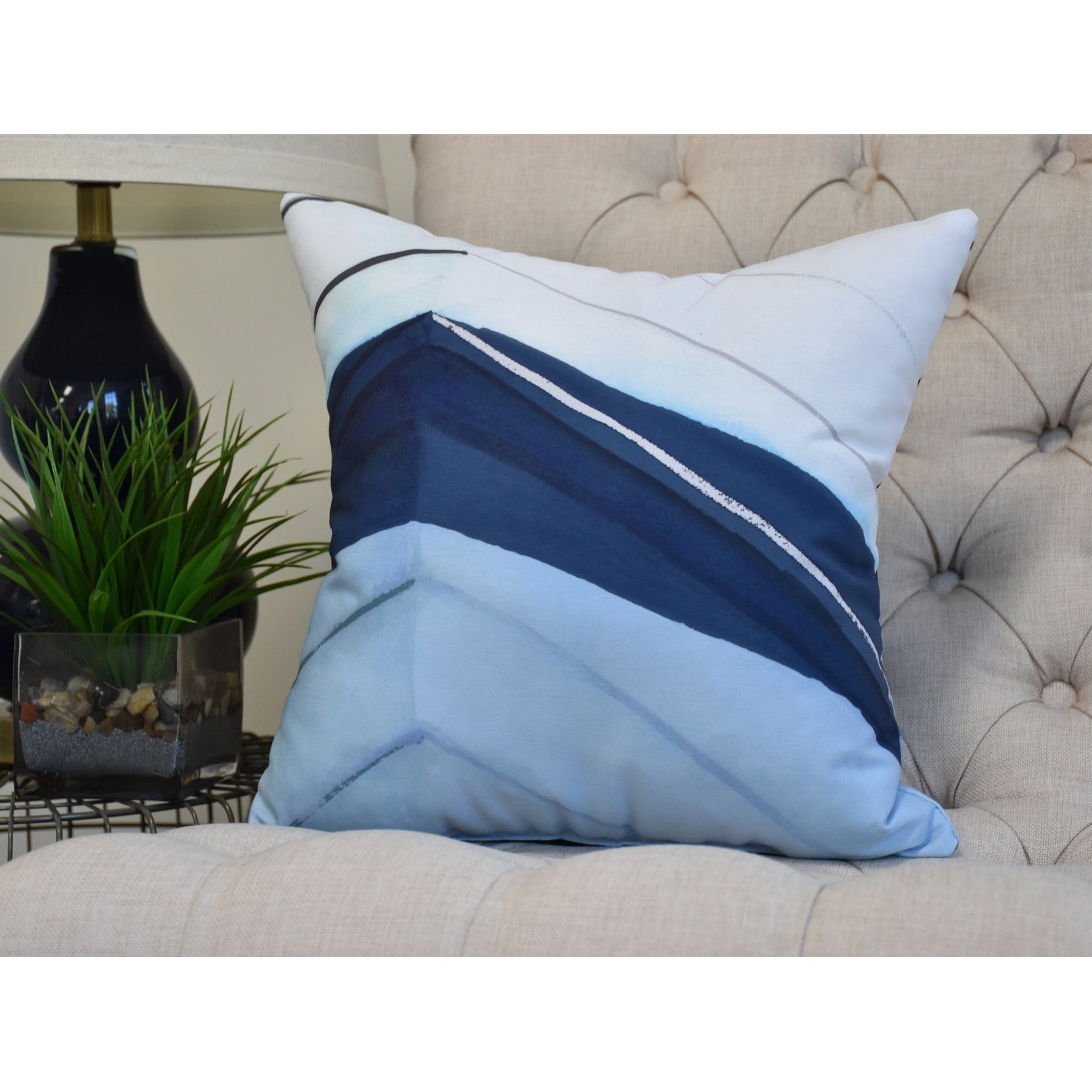 Simply Daisy, 16 x 16inch, Boat Bow Left, Geometric Print Pillow, Blue