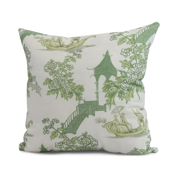 Simply Daisy, 16 x 16inch, China Old Floral Print Pillow, Green