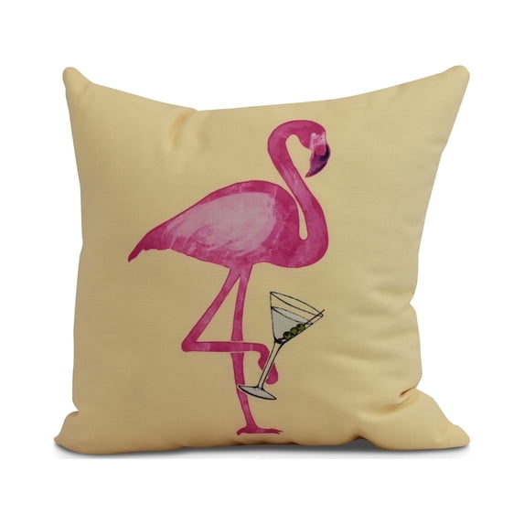 Simply Daisy, 16 x 16inch, Single Flamingo Animal Print Pillow, Yellow