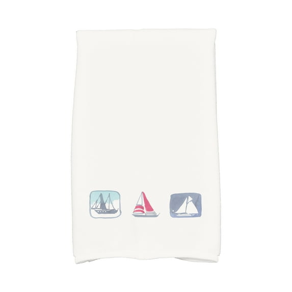 Simply Daisy, 16 x 25 Inch, Boat Trio, Geometric Print Kitchen Towel, Ivory