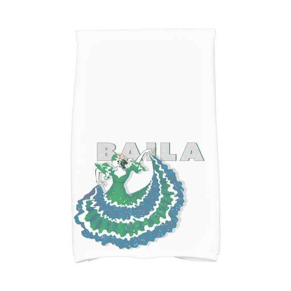 Simply Daisy, 16 x 25 Inch, Cuban Dancer Baila, Word Print Kitchen Towel, Green
