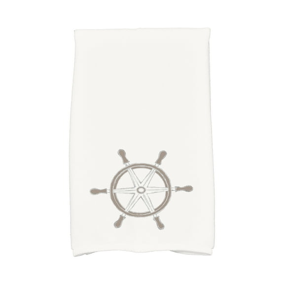 Simply Daisy, 16 x 25 Inch, Ship Wheel, Geometric Print Kitchen Towel, Ivory