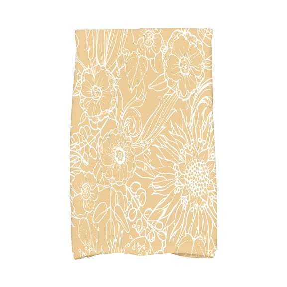 Simply Daisy, 16 x 25 Inch, Zentangle 4, Floral Print Kitchen Towel, Gold