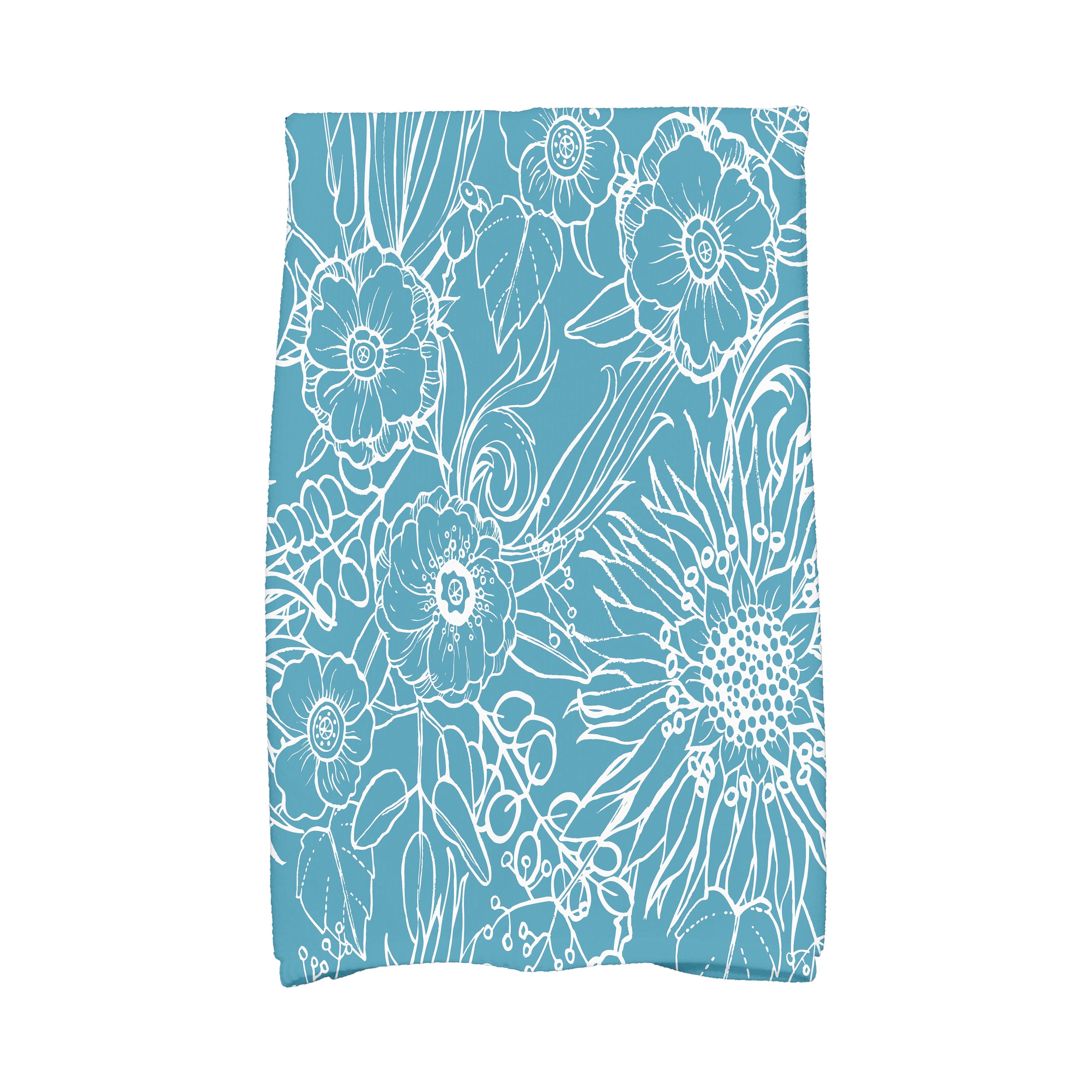 Simply Daisy, 16 x 25 Inch, Zentangle 4, Floral Print Kitchen Towel, Teal