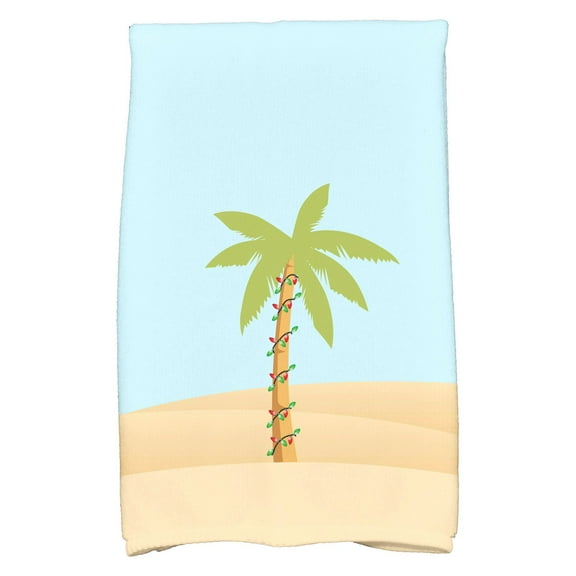 Simply Daisy 16" x 25" Palm Tree with Christmas Lights Geometric Print Hand Towel