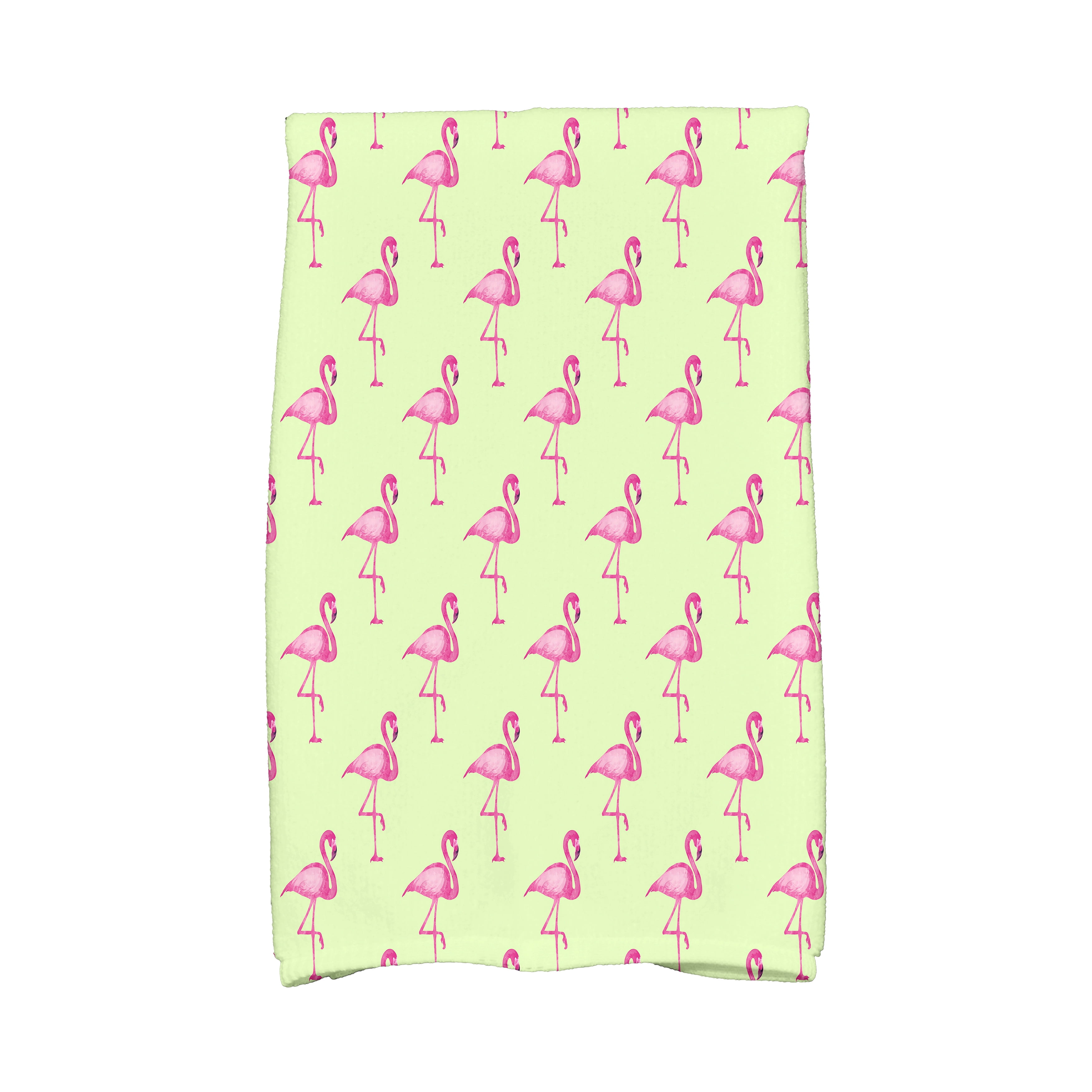 Simply Daisy, 16 x 25 inch, Flamingo Fanfare Multi, Animal Print Kitchen Towel, Light Green