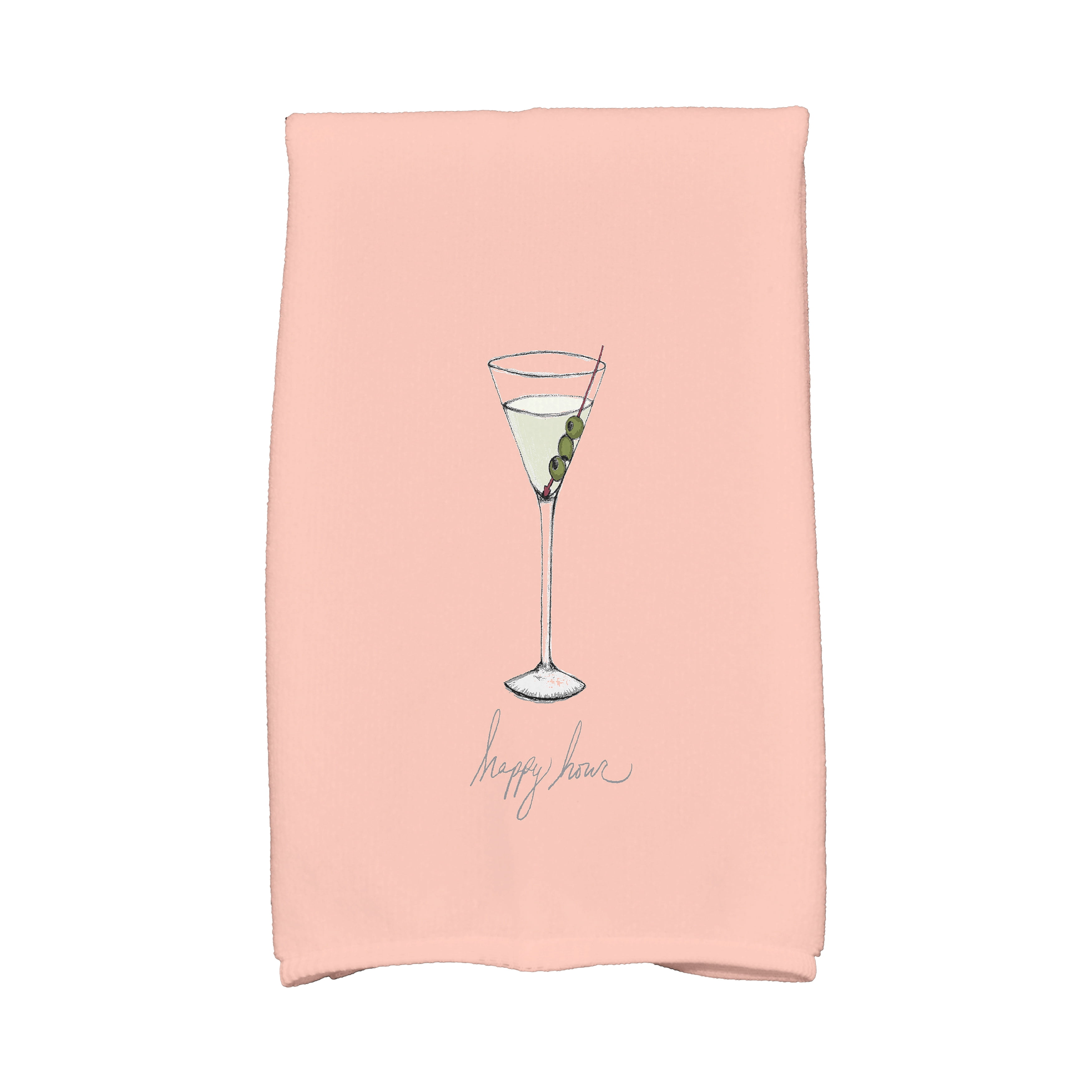 Simply Daisy, 16 x 25 inch, Martini Glass Happy Hour, Geometric Print Kitchen Towel, Coral