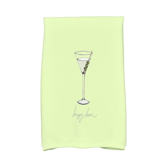 Simply Daisy, 16 x 25 inch, Martini Glass Happy Hour, Geometric Print Kitchen Towel, Light Green