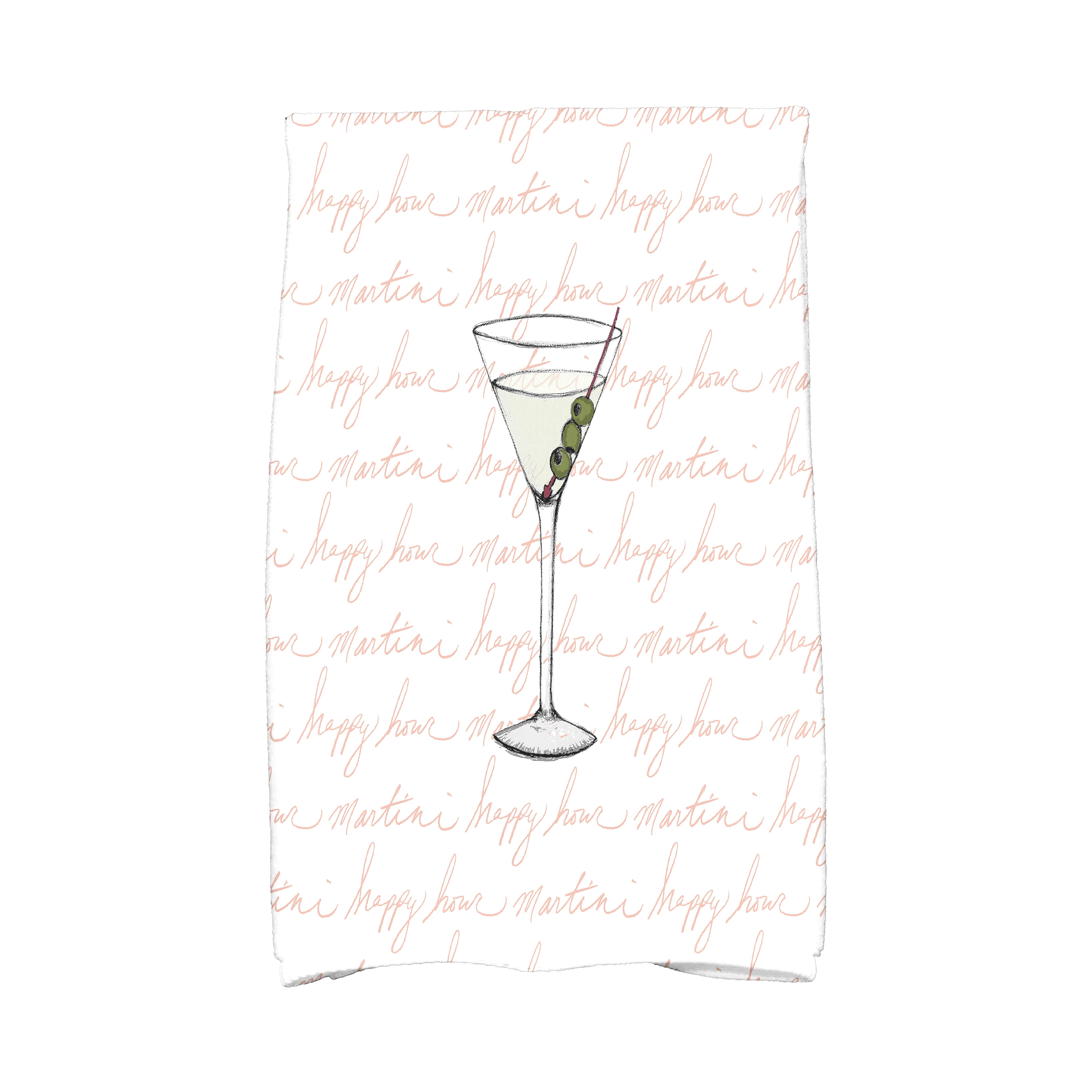 Simply Daisy, 16 x 25 inch, Martini Glass Text Fade, Geometric Print Kitchen Towel, Coral