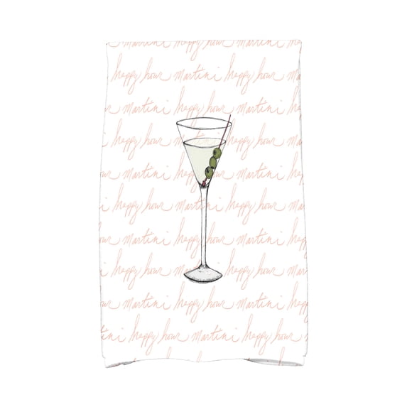 Simply Daisy, 16 x 25 inch, Martini Glass Text Fade, Geometric Print Kitchen Towel, Coral