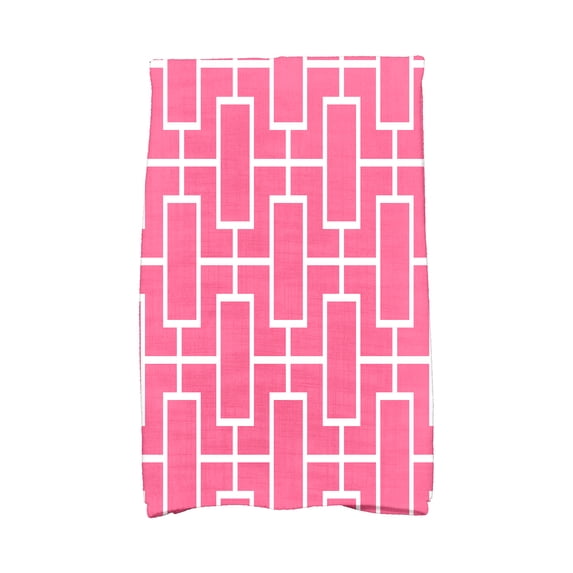 Simply Daisy, 16 x 25 inch, Screen Lattice, Geometric Print Kitchen Towel, Pink/Fushcia
