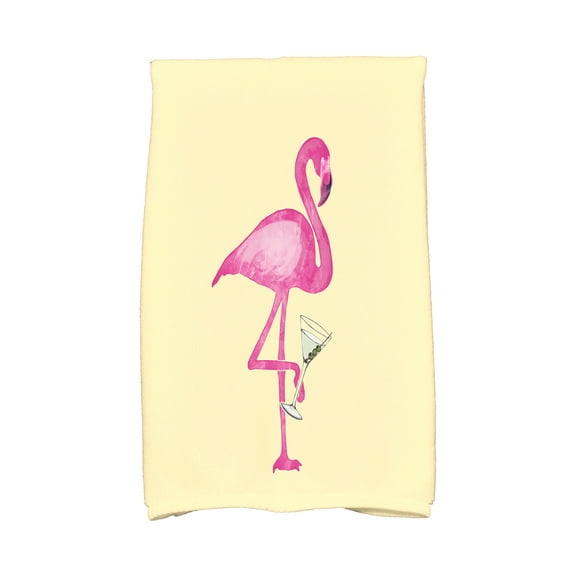 Simply Daisy, 16 x 25 inch, Single Flamingo, Animal Print Kitchen Towel, Yellow