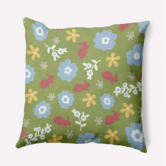 Simply Daisy 18-inch Square Flowery Love Bunnies Polyester Easter Throw Pillow, Apple Green Qty 1