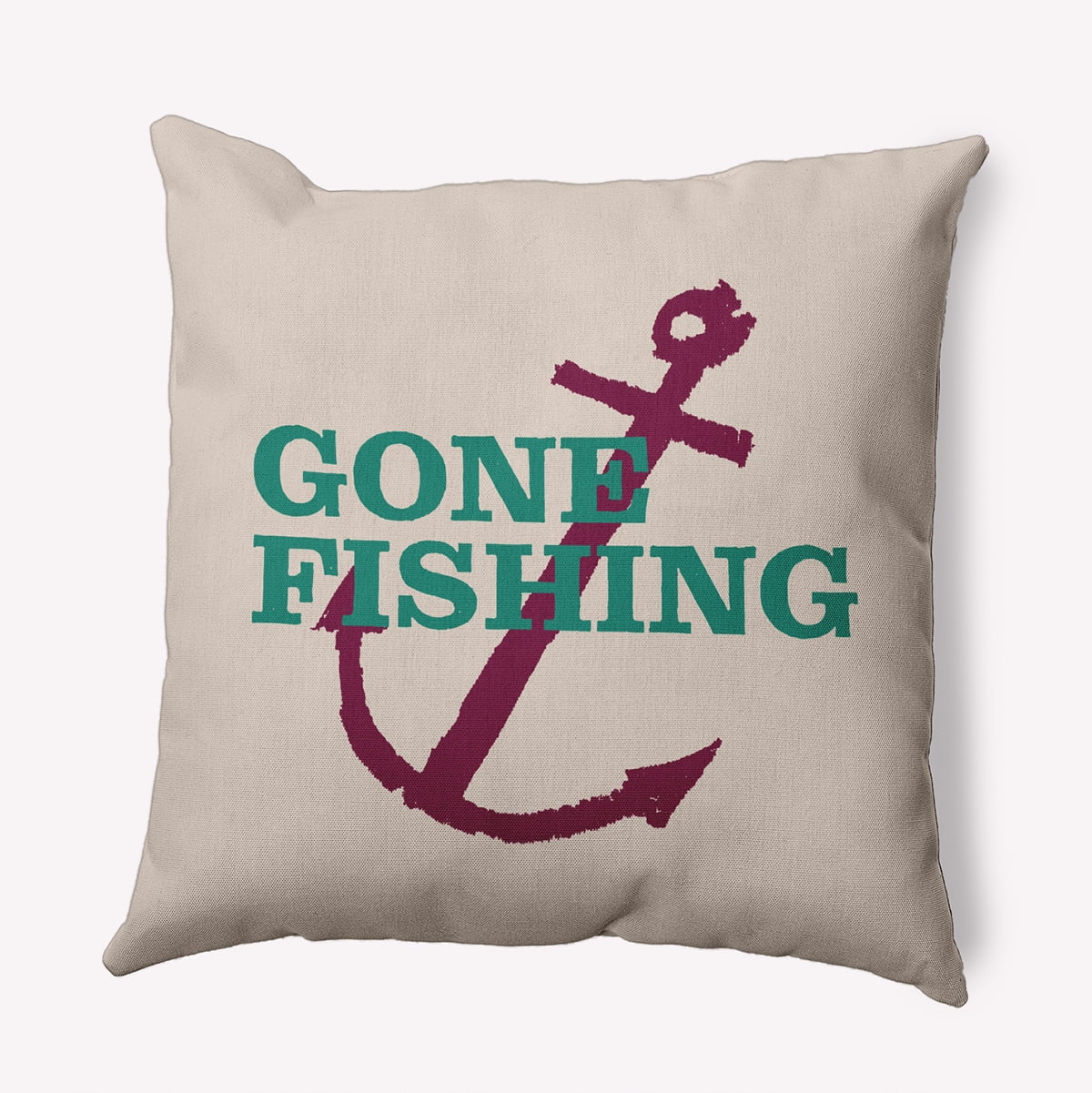 Simply Daisy 18-inch Square Gone Fishing Polyester Indoor Pillow, Kelly Green Qty 1
