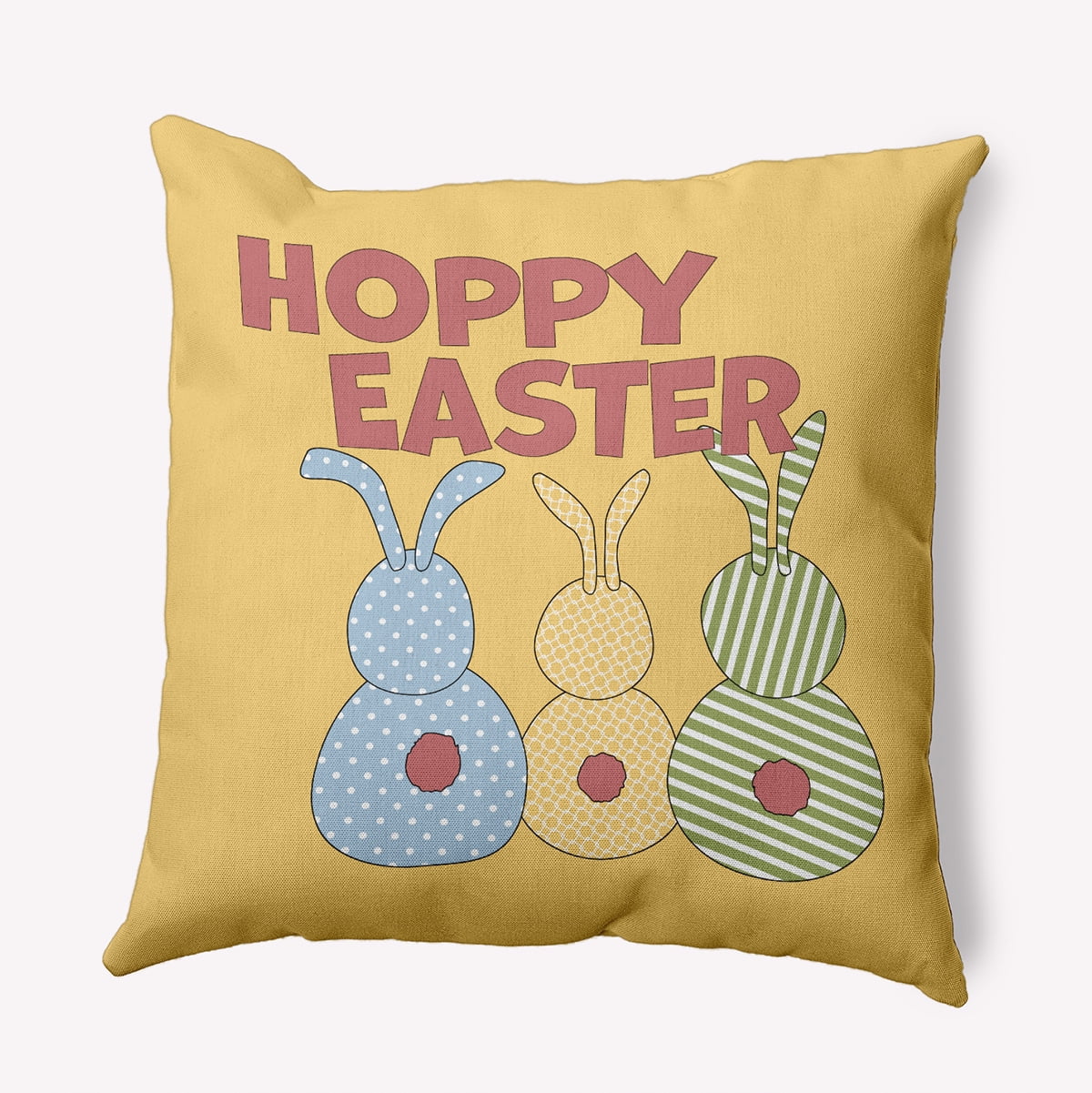 Simply Daisy 18-inch Square Hoppy Easter Polyester Indoor Pillow, Daffodil Yellow Qty 1