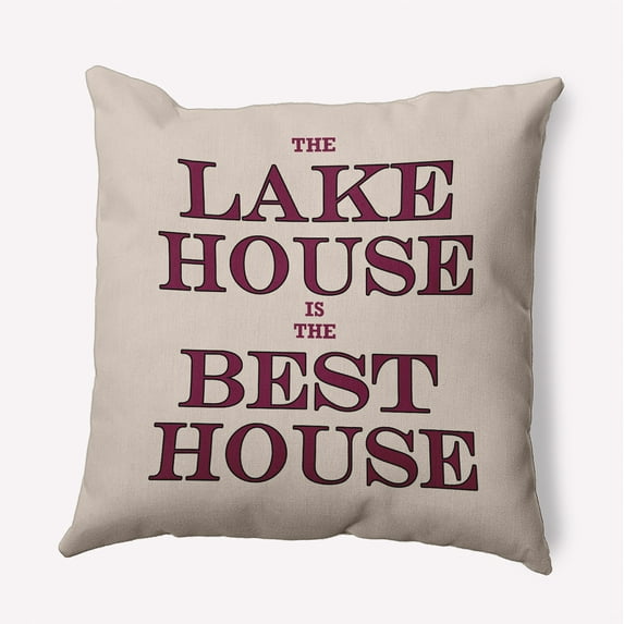 Simply Daisy 18-inch Square Lake House Best House Polyester Throw Pillow, Maroon Red Qty 1