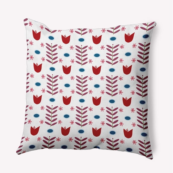 Simply Daisy 18-inch Square Spring Garden Polyester Indoor Pillow, White-Red Qty 1