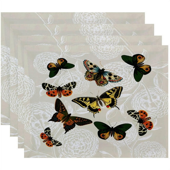 Simply Daisy 18" x 14" Antique Butterflies and Flowers Animal Print Placemats, Set of 4