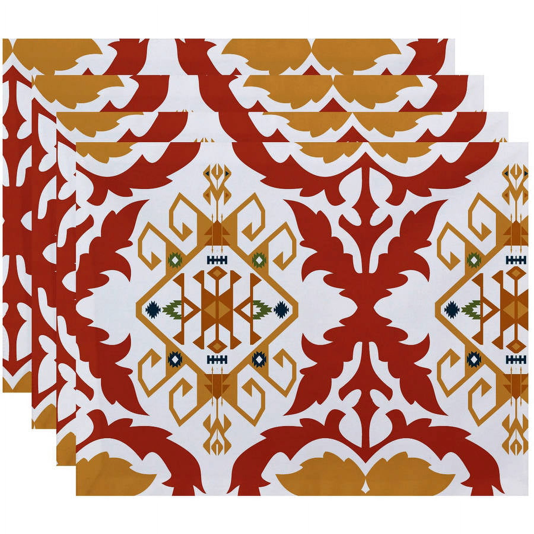 Simply Daisy 18" x 14" Bombay Medallion Geometric Print Placemats, Set of 4