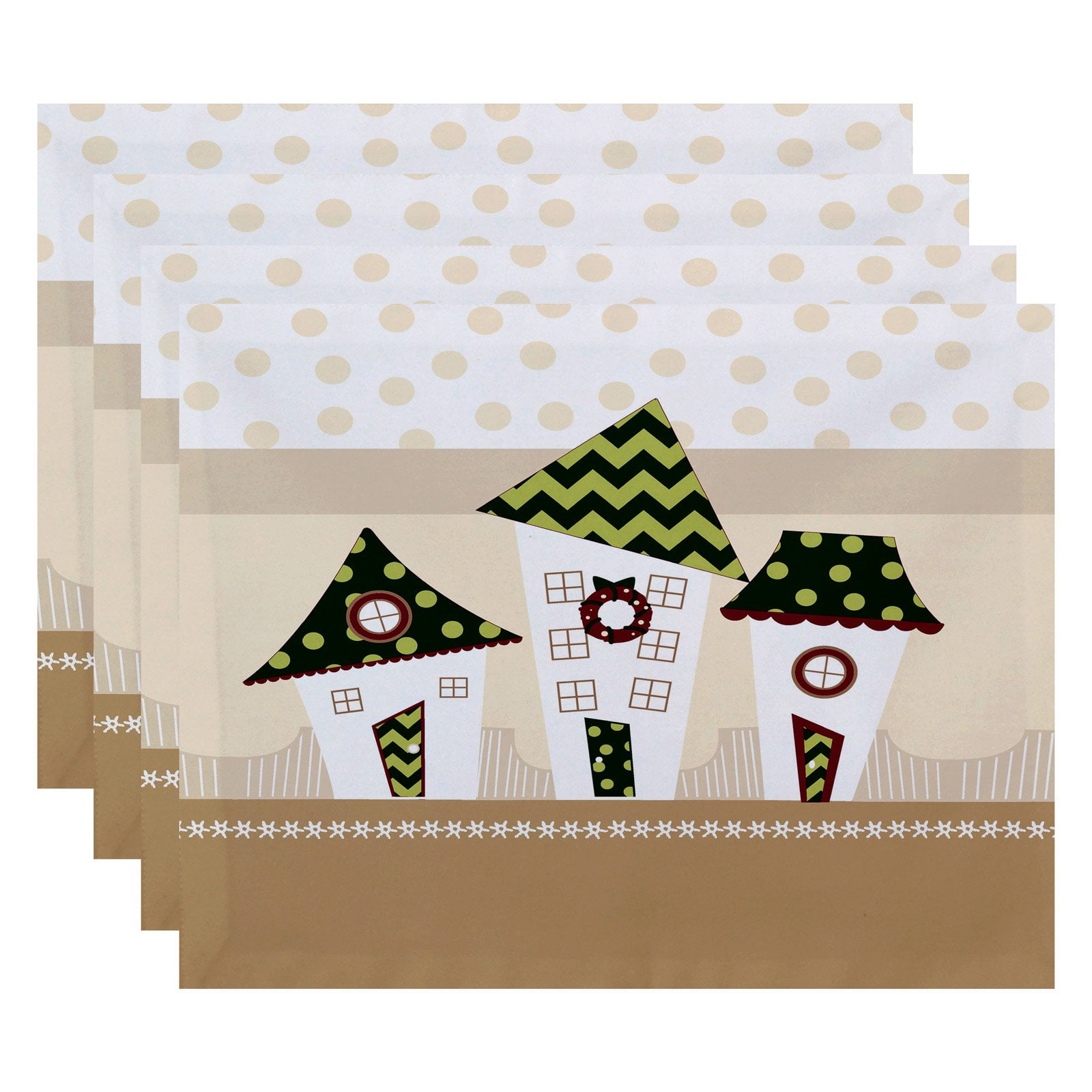 Simply Daisy 18" x 14" Coastal Houses Geometric Print Placemats, Set of 4