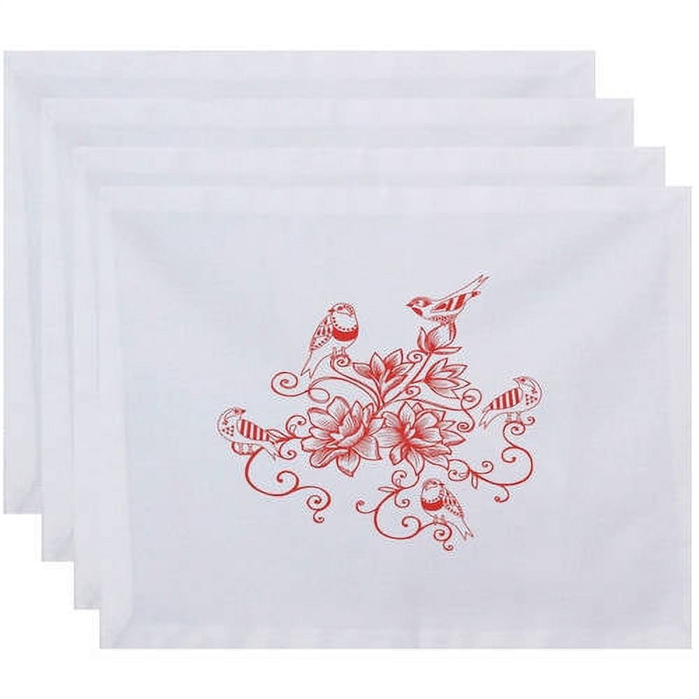 Simply Daisy 18" x 14" Five Little Birds Floral Print Placemats, Set of 4