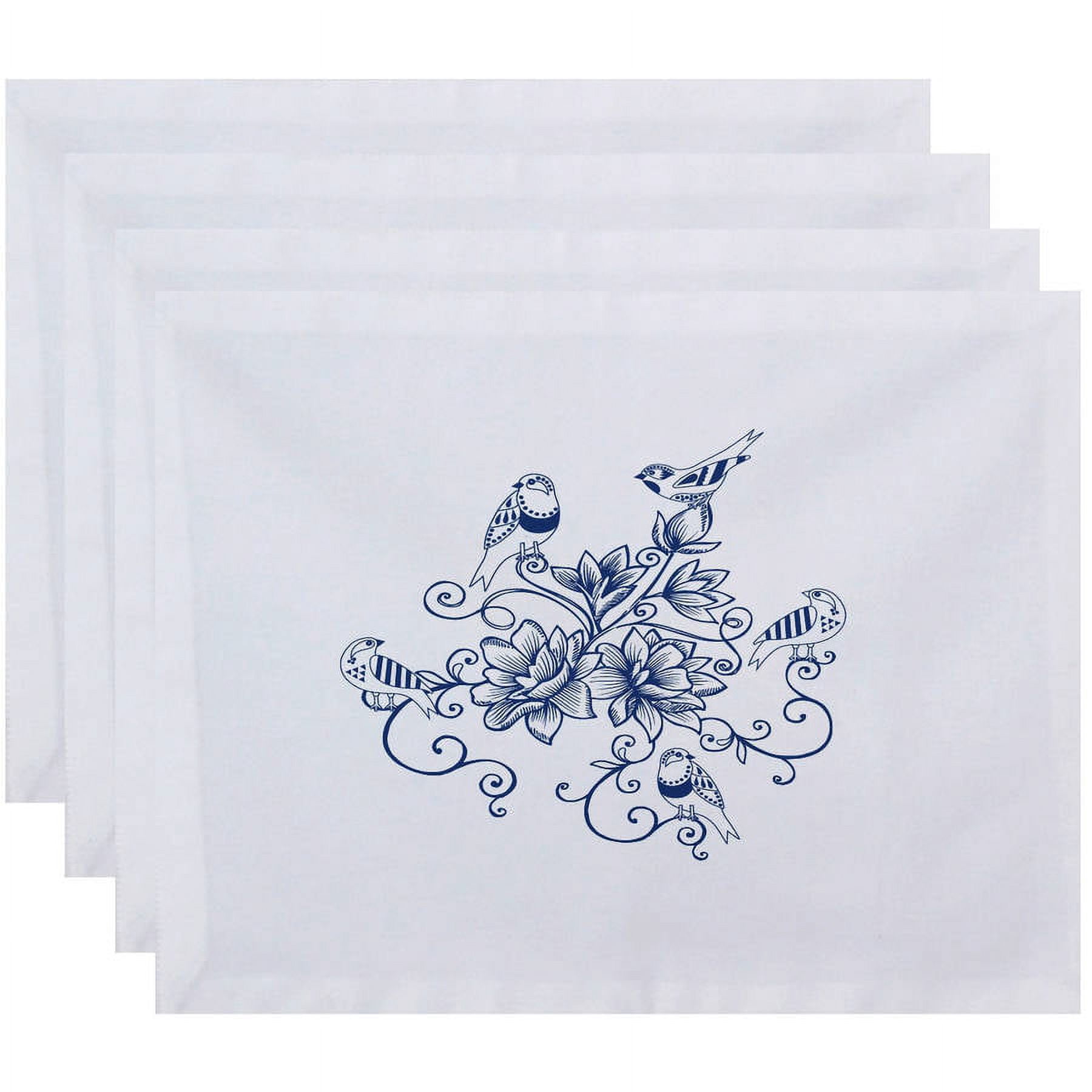 Simply Daisy 18" x 14" Five Little Birds Floral Print Placemats, Set of 4