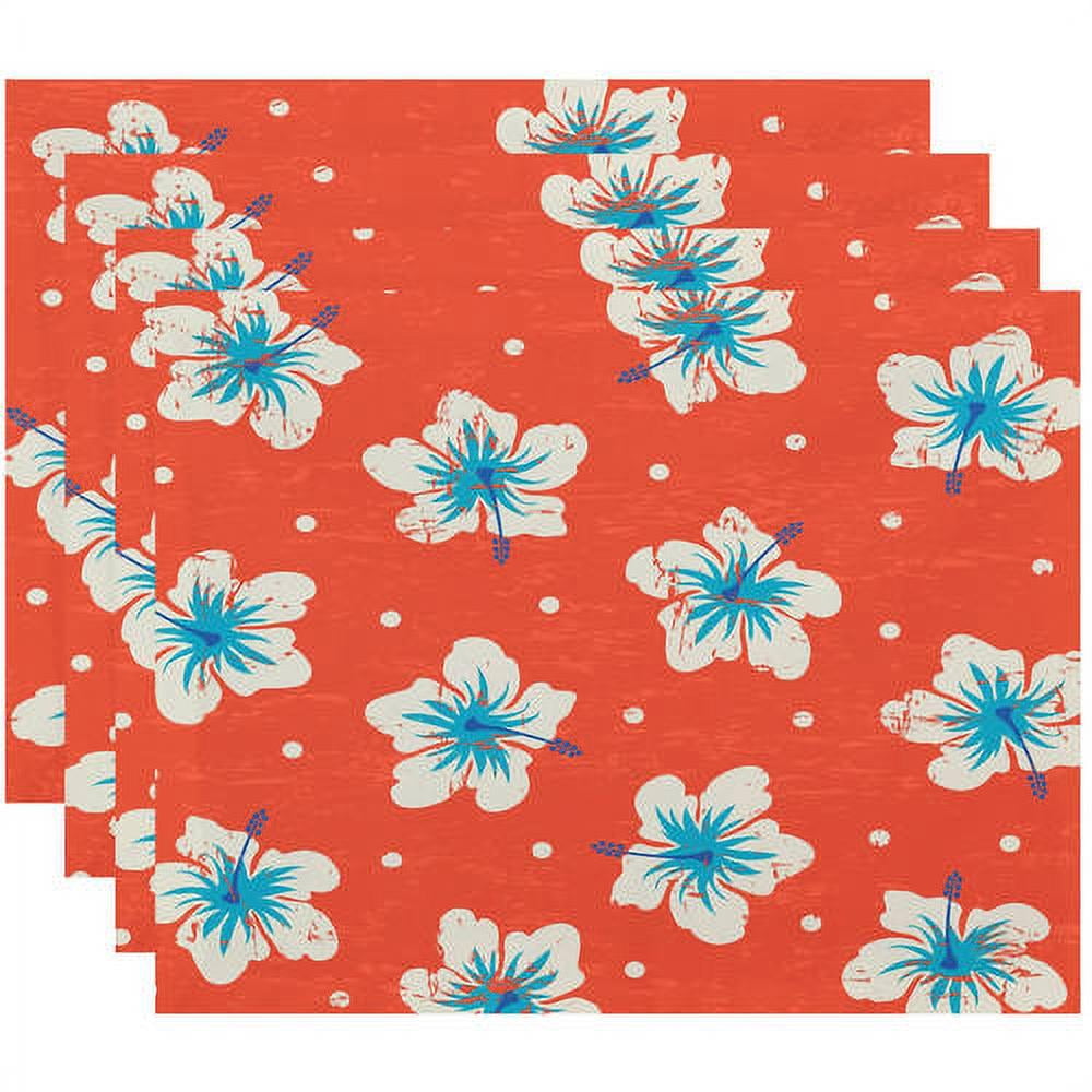 Simply Daisy 18" x 14" Hibiscus Blooms Floral Print Placemats, Set of 4
