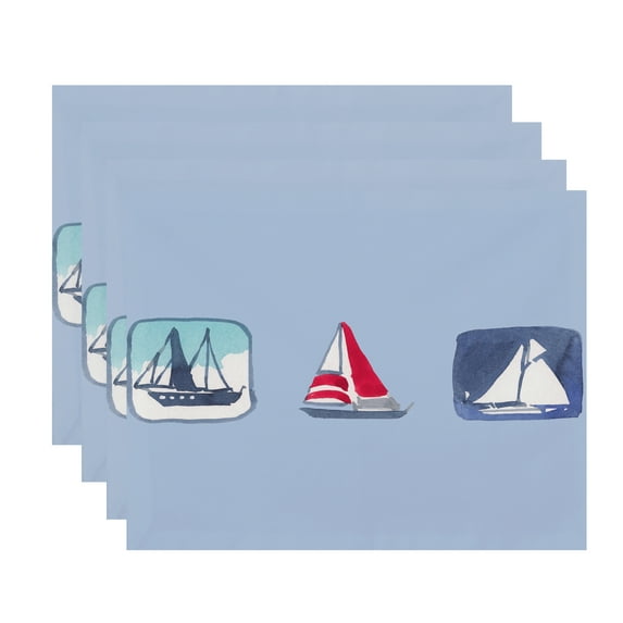 Simply Daisy, 18 x 14 Inch, Boat Trio, Geometric Print Placemat (Set of 4), Blue