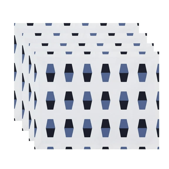Simply Daisy, 18 x 14 Inch, Bowling Pins, Geometric Print Placemat (Set of 4), Navy Blue