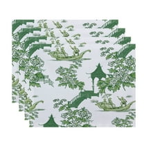Simply Daisy, 18 x 14 Inch China Old Floral Print Placemat (set of 4), Green
