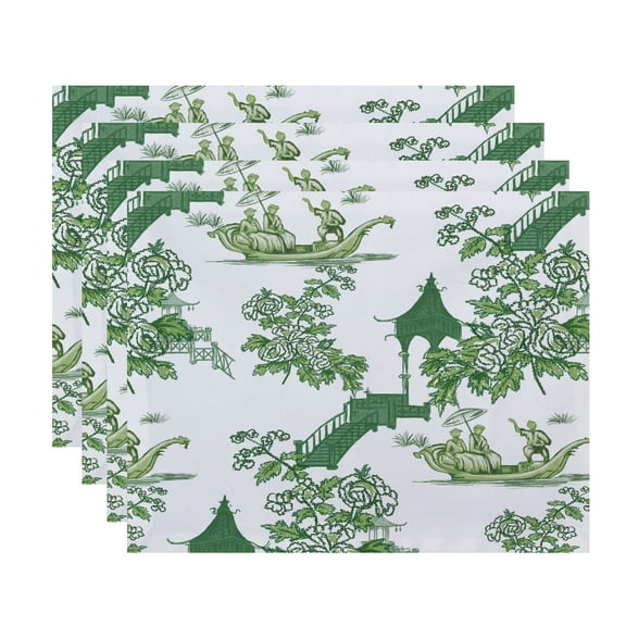 Simply Daisy, 18 x 14 Inch China Old Floral Print Placemat (set of 4), Green