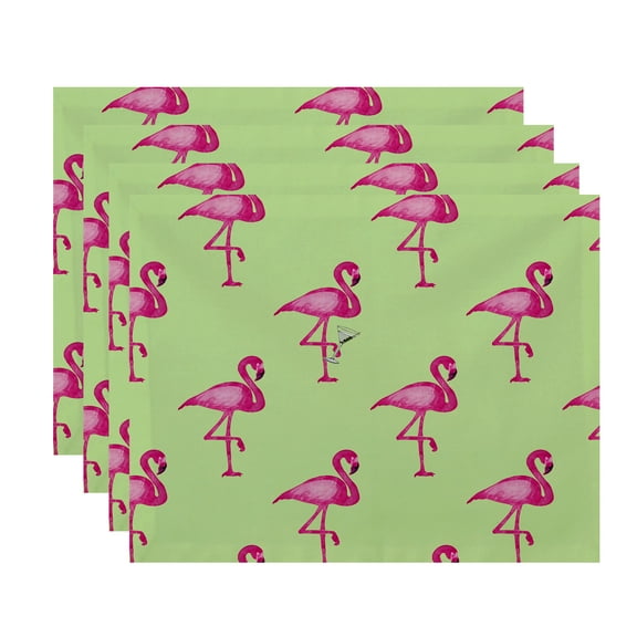 Simply Daisy, 18 x 14 Inch Flamingo Fanfare Martini Animal Print Placemat (set of 4), Light Green