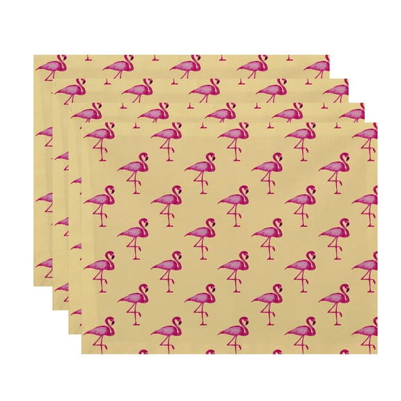 Simply Daisy, 18 x 14 Inch Flamingo Fanfare Multi Animal Print Placemat (set of 4), Yellow