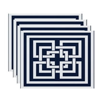 Simply Daisy, 18 x 14 Inch, Greek New Key, Geometric Print Placemat (Set of 4), Navy Blue