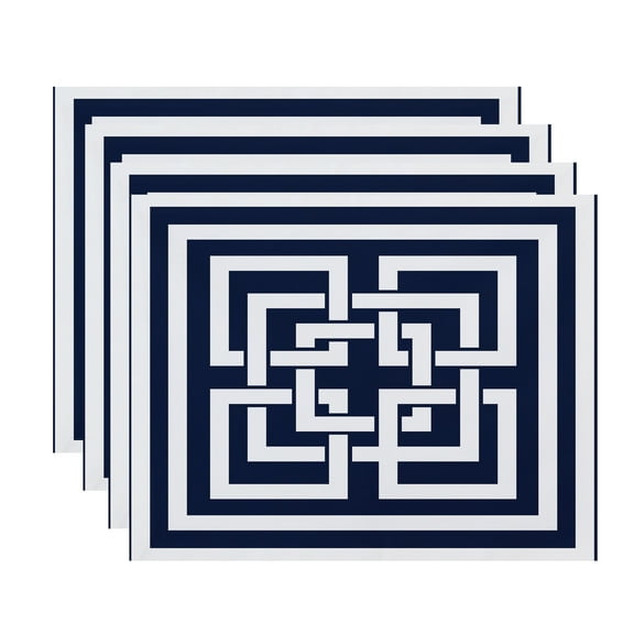 Simply Daisy, 18 x 14 Inch, Greek New Key, Geometric Print Placemat (Set of 4), Navy Blue