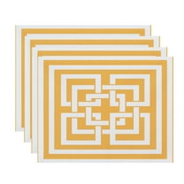 Simply Daisy, 18 x 14 Inch, Greek New Key, Geometric Print Placemat (Set of 4), Yellow