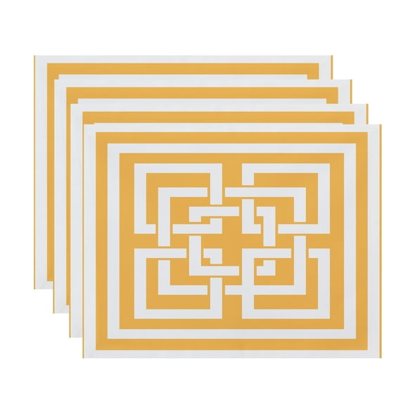 Simply Daisy, 18 x 14 Inch, Greek New Key, Geometric Print Placemat (Set of 4), Yellow