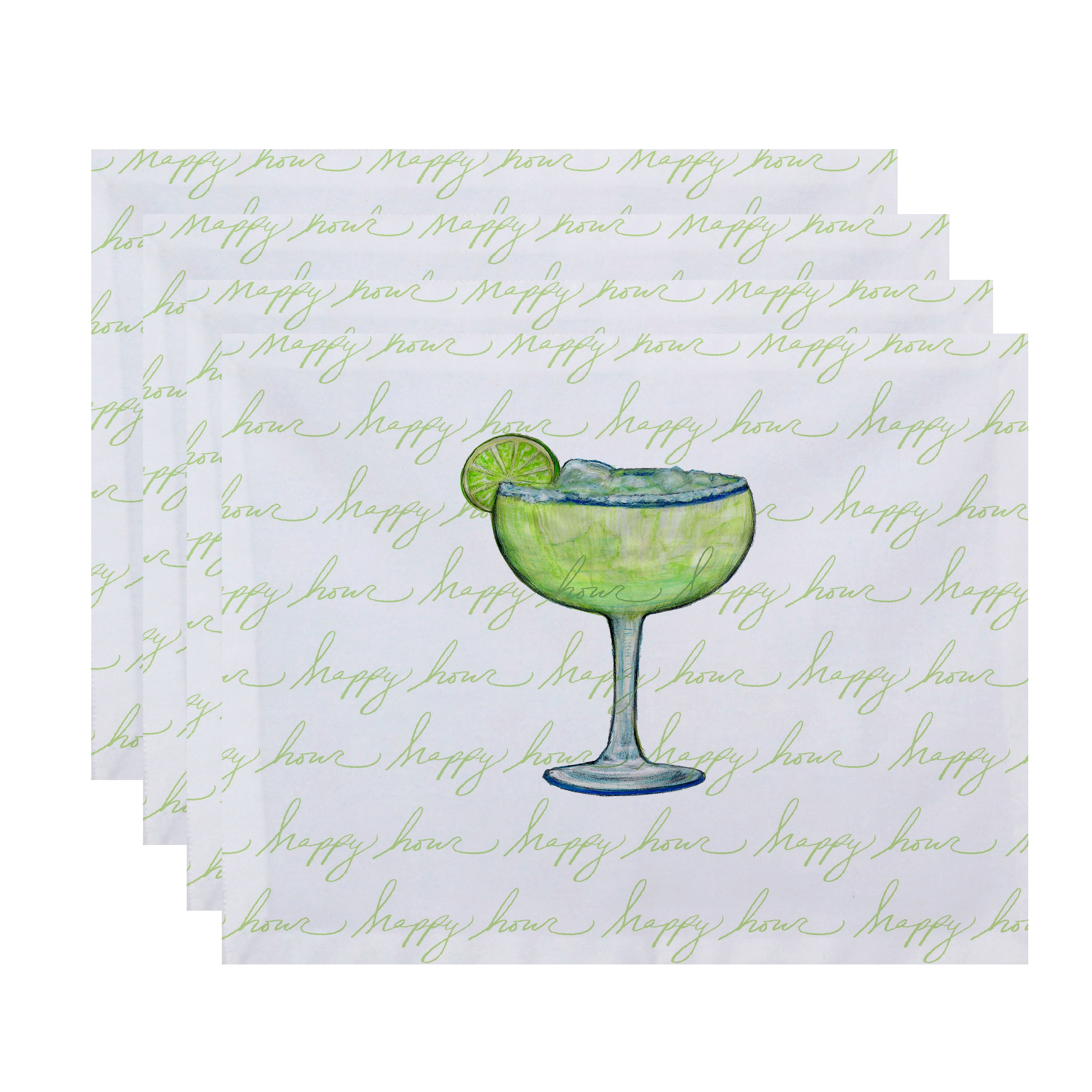 Simply Daisy, 18 x 14 Inch Margarita Text Fade Happy Hour Geometric Print Placemat (set of 4), Light Green